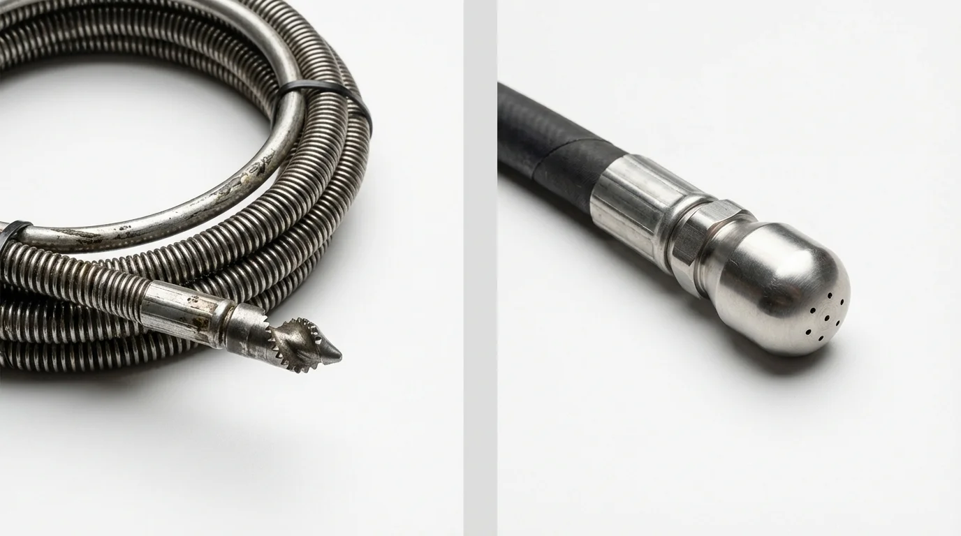 Drain snake cable and hydro jetting nozzle used for drain cleaning in Sanbornville, NH