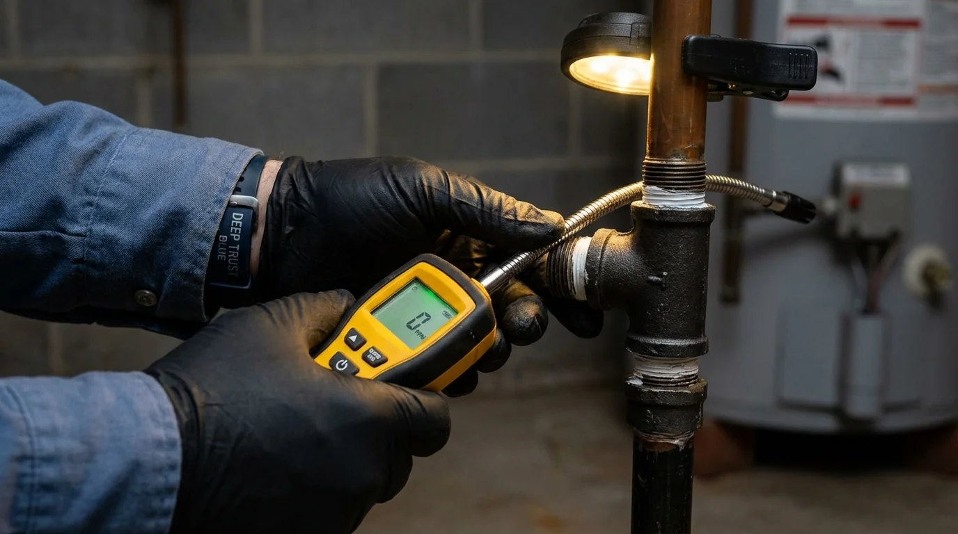 Gas leak detection with electronic sniffer by Johns Plumbing LLC in Sanbornville