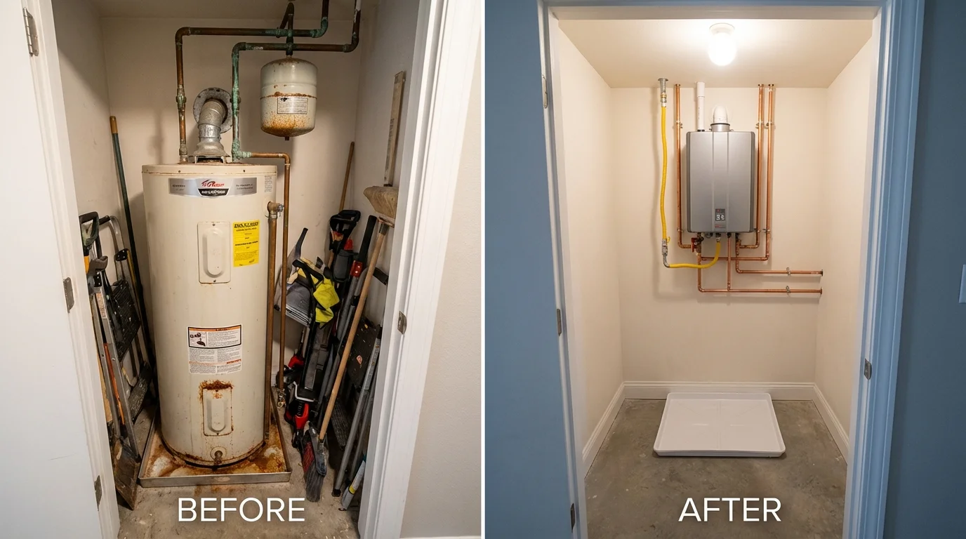 Tank water heater versus wall-mounted tankless unit comparison for Sanbornville, NH homeowners