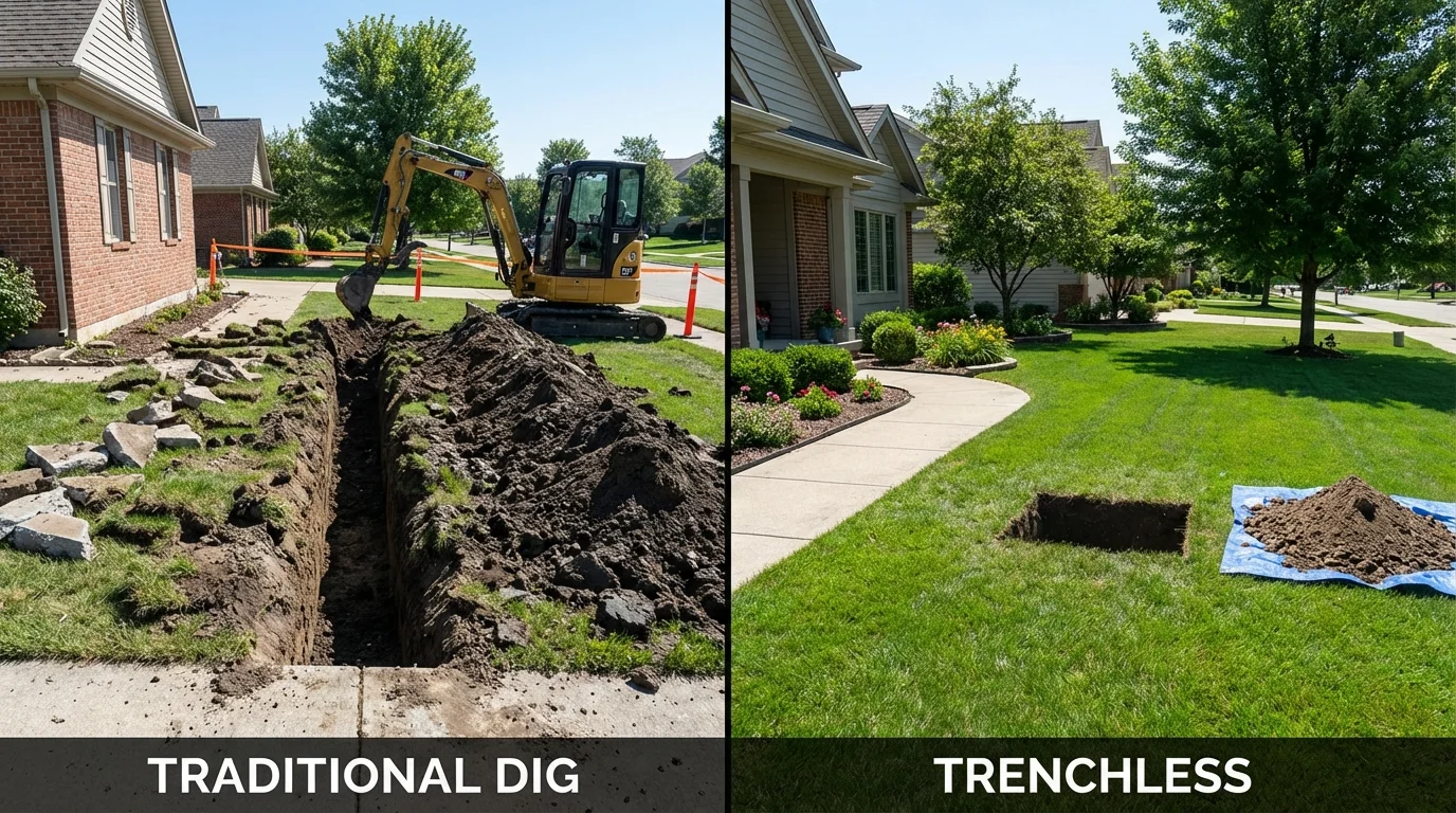 Trenchless sewer repair with minimal yard damage versus traditional excavation in Sanbornville, NH